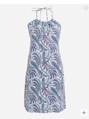 Halter-neck linen-blend beach dress in purple paisley